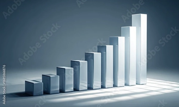 Fototapeta A modern, stylized bar graph displays a positive upward trend, showcasing growth and success.