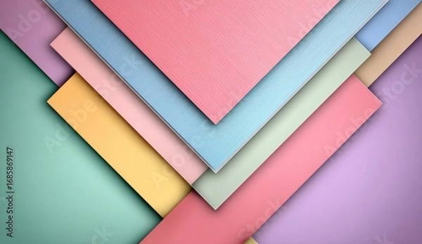 Fototapeta Layered geometric shapes in a pastel color palette create a visually appealing design.