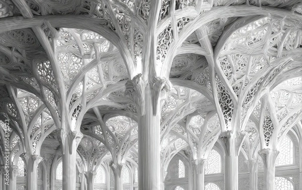 Fototapeta Intricate, 3D-printed architectural design, showcasing complex, interwoven structures and intricate detail.