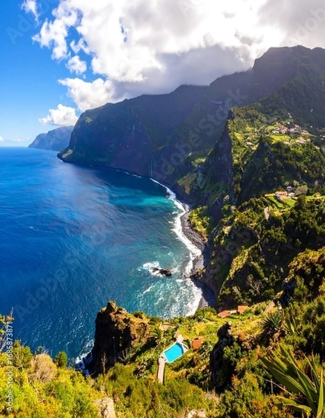 Fototapeta Coastal mountain range with a pool