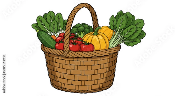 Fototapeta Colorful basket of fresh vegetables on white background