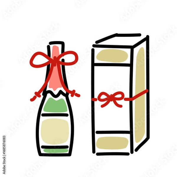 Obraz 酒瓶とギフトボックスのベクターイラスト 蝶結び