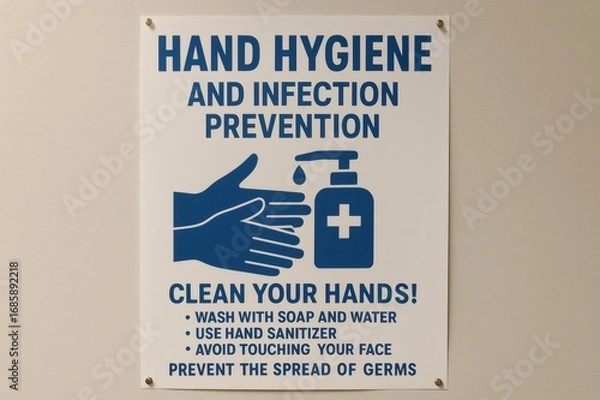 Fototapeta Sign promoting hand hygiene and infection prevention, emphasizing cleanliness and germ prevention