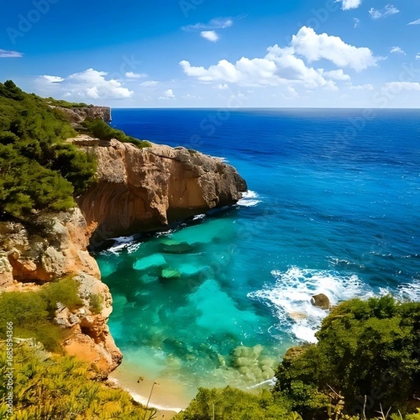 Fototapeta Coastal scenery with turquoise water and cliffs