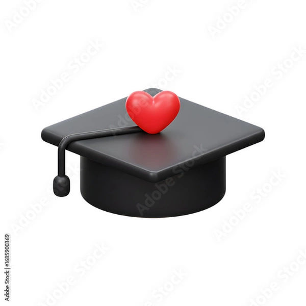 Fototapeta 3D Plastic Graduation Cap with Heart Symbol Icon for Teachers’ Day Celebration
