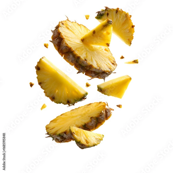Fototapeta Levitation Pineapple Slices Vibrant Fruit Photography isolated on transparent background