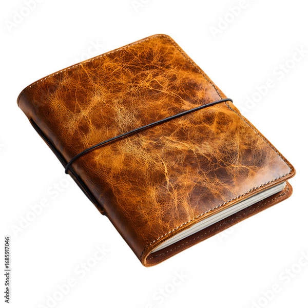 Fototapeta Rustic Leather Journal Handcrafted Vintage Notebook Texture isolated on transparent background