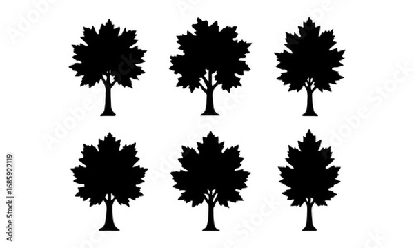 Fototapeta Collection of tree silhouettes featuring diverse deciduous shapes
