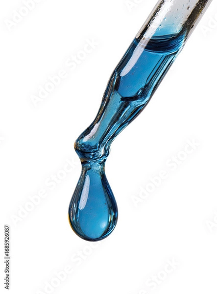 Obraz Close-up of a blue liquid droplet dispensed from a glass dropper