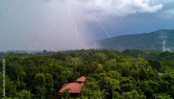 Obraz Storm over lush rainforest