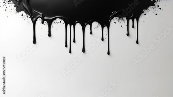 Fototapeta Abstract depiction of a liquid spill with black dripping paint against a white backdrop, showcasing an artistic modern design. Liquid Background