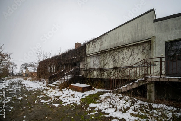 Fototapeta Old Ruined Abandoned Agricultural Farming and Animal Research Laboratory with Equipment