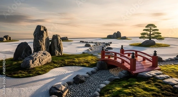 Obraz Serene Japanese Garden: A captivating scene unveils a meticulously crafted zen garden.