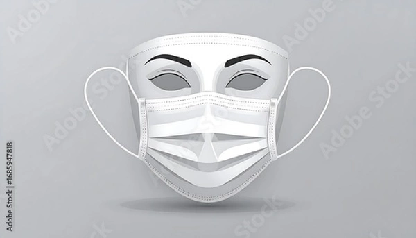 Fototapeta A white face mask overlaid onto a stylized, featureless mask against a grey background