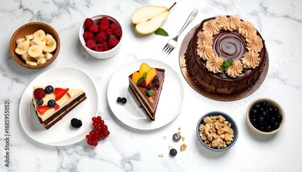 Fototapeta Assorted desserts on a marble surface