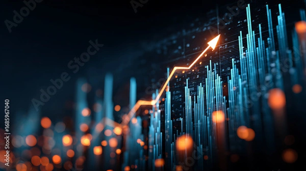 Fototapeta Abstract representation of financial growth with glowing graphs and data patterns in dark background
