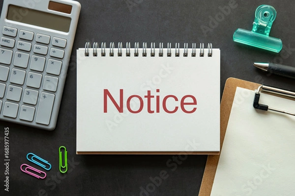 Fototapeta There is notebook with the word Notice. It is as an eye-catching image.
