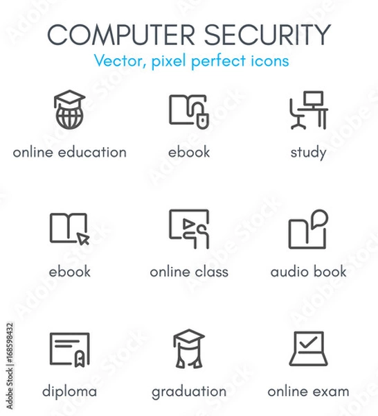 Obraz Online education theme, line icon set.