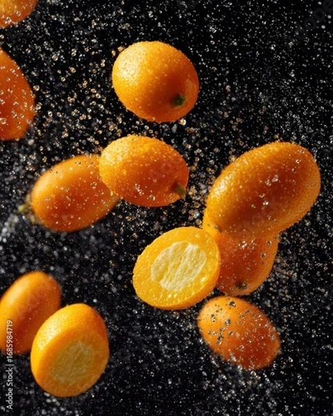 Obraz Fresh Oranges Splashing in Water with Droplets and Seeds