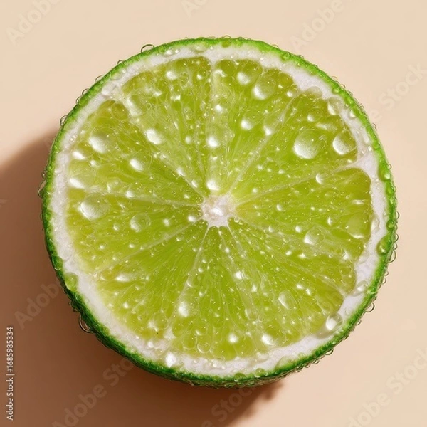 Obraz Close-up of a Fresh, Ripe Lime Slice Covered in Water Droplets