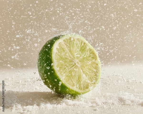 Obraz Fresh Lime Halved with Sugar Crystals Falling Around it