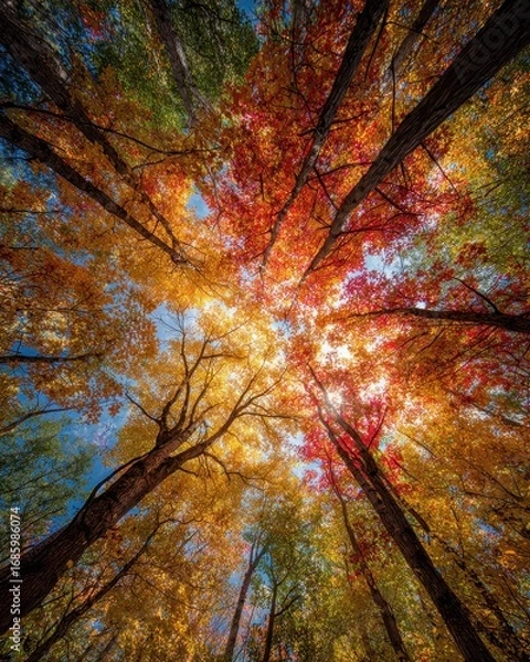 Obraz Vibrant Autumn Canopy A Mesmerizing View Looking Up Through Colorful Fall Foliage