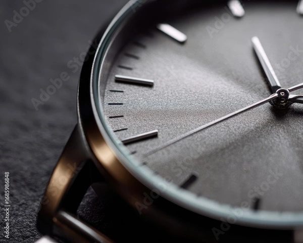 Obraz Close-up of a minimalist analog watch face with clean lines and elegant design