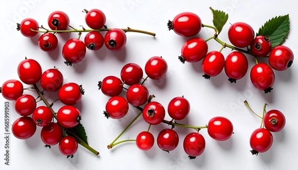 Fototapeta Bright red berries arranged on white background