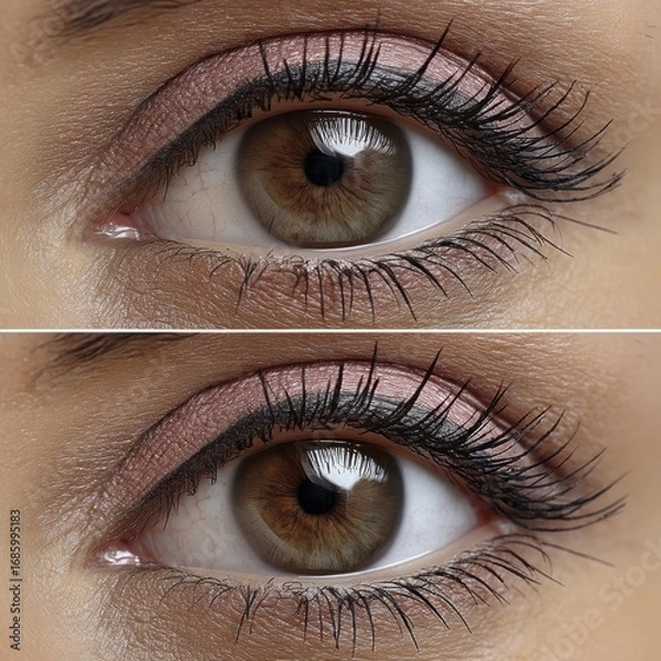Fototapeta Subtle smoky eye makeup with soft shading and blending A natural yet sophisticated eye look Perfect for showcasing makeup products - eye palette mascara bronze