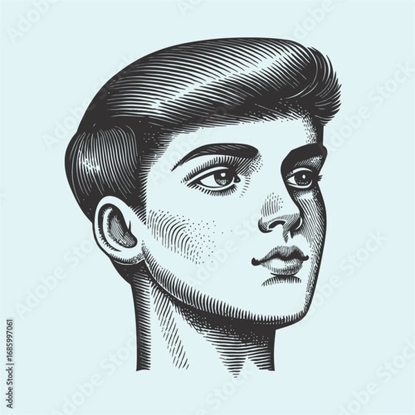 Fototapeta Vintage Sketch of a Young Man with Classic Haircut and Introspective Expression