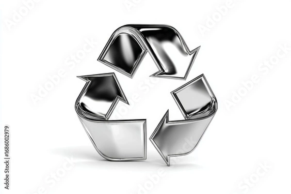Fototapeta Shiny metallic recycling symbol with reflective silver arrows