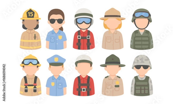 Obraz Group of Diverse Emergency Responders in Uniforms and Gear Modern Vector Style