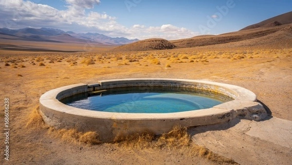 Fototapeta Desert Hot Spring Pool in Remote Landscape