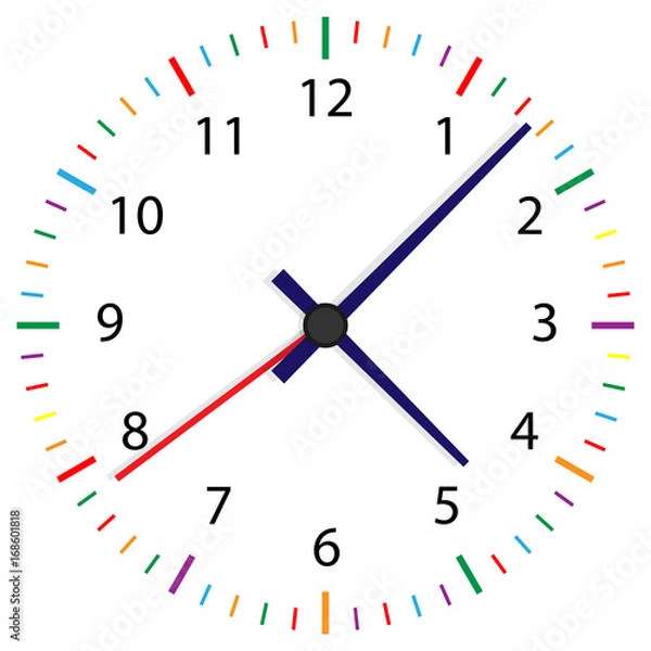 Fototapeta Clock icon design. Vector office clock icon with shadow. Seven o'clock