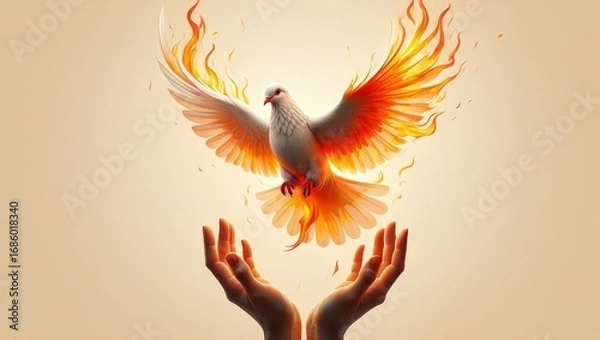 Fototapeta Phoenix Bird Emerging from Hands - Symbol of Rebirth and Hope