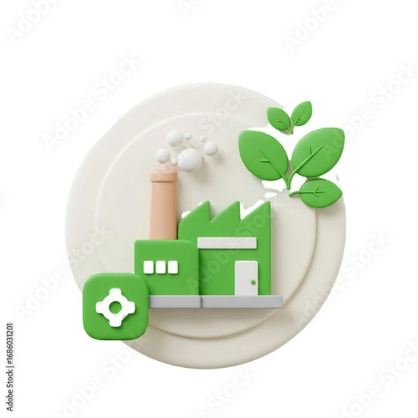 Fototapeta A green factory illustration representing sustainable industry, environmental consciousness, and ecological responsibility, promoting eco-friendly practices.