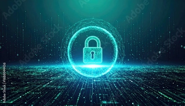 Fototapeta Teal Digital Lock in a Cyan Halo Matrix