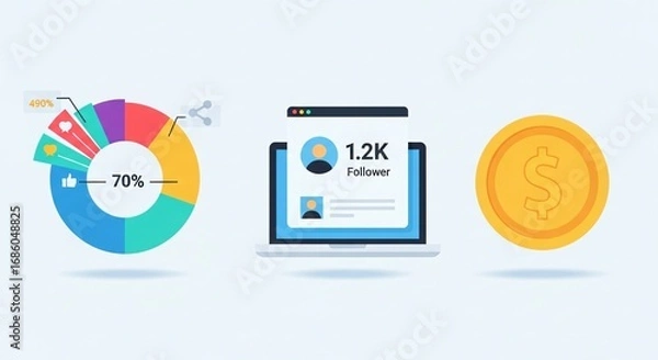 Fototapeta Visualizing financial growth and online popularity with data charts and social media metrics.
