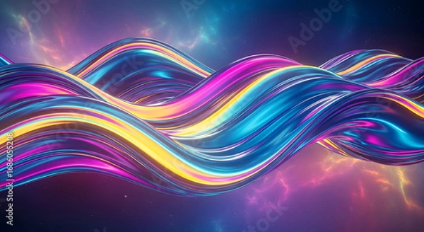 Fototapeta Abstract multicolored waves with a glossy, futuristic look, illuminated by neon lights.
