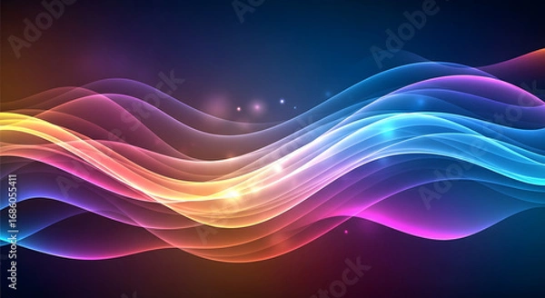 Fototapeta Abstract colorful wavy lines on a dark background, creating a dynamic and modern design.
