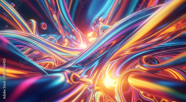 Fototapeta Abstract colorful tubes with light effects, futuristic design.