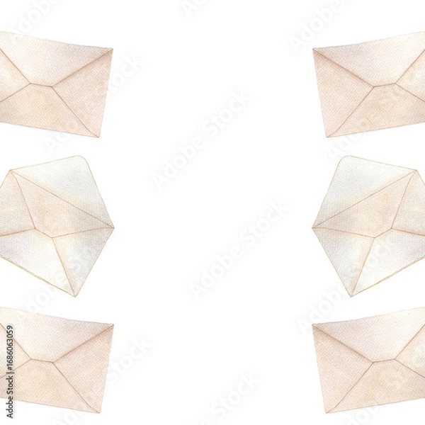 Fototapeta Envelope close and open, watercolor vertical frame isolated on white. Hand drawn high quality art. Simple flat style illustration for stationary designs, cards, notebooks, textile, packages design