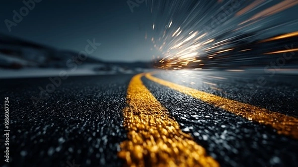 Fototapeta Road with yellow lines and motion blur effect