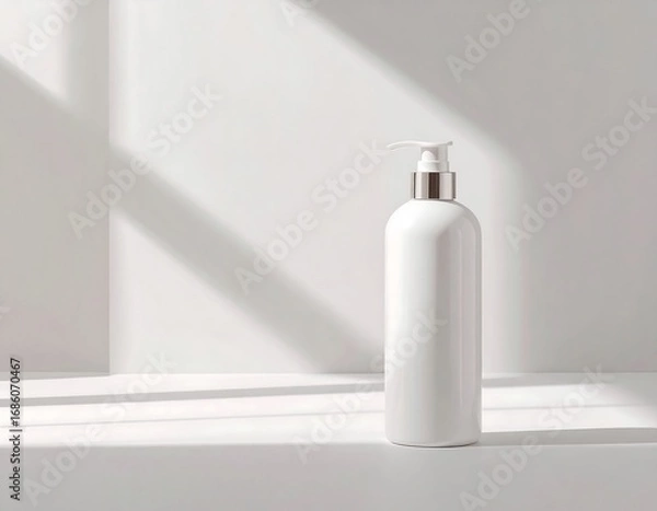 Obraz White bottle with pump, minimalist studio shot