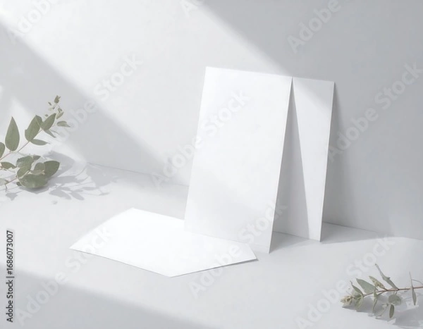 Obraz White cards and envelope, sunlight on a plain surface