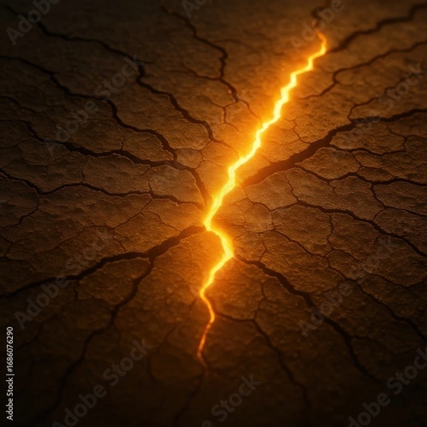 Fototapeta Dramatic earth crack with glowing light symbolizing natural disaster and powerful geological event