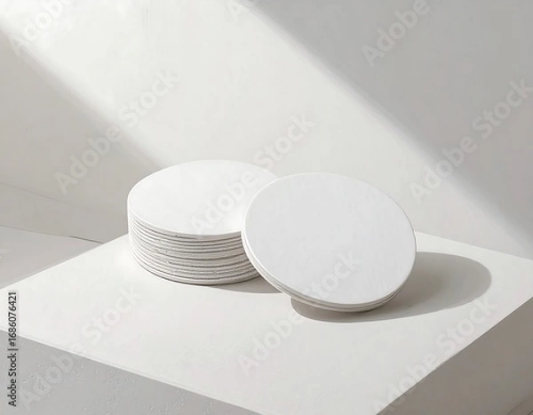 Obraz White coasters stacked on a white surface