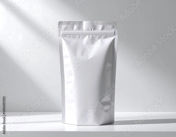 Obraz White foil pouch packaging on a white surface