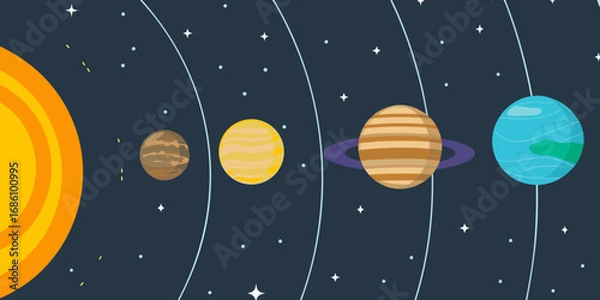 Fototapeta Stylized illustration of the solar system with the sun and planets orbiting in space