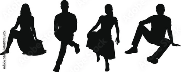 Fototapeta Seated Man and Woman Silhouette Vector Set for Pose Reference, Fashion Illustration, Character Design, Art Projects, and Posture Study